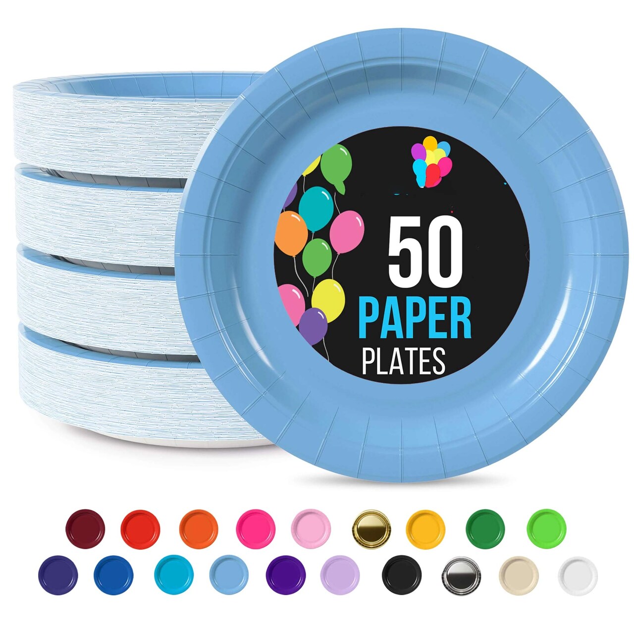 50 Count Light Blue Paper Plates 9 Inch Premium Disposable Dinner Plates for Events and Parties